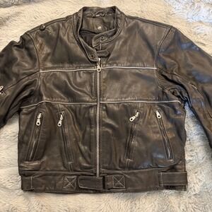 Xelement USA Leather Mens 2XL Black Motorcycle Jacket Reflective Vented Biker